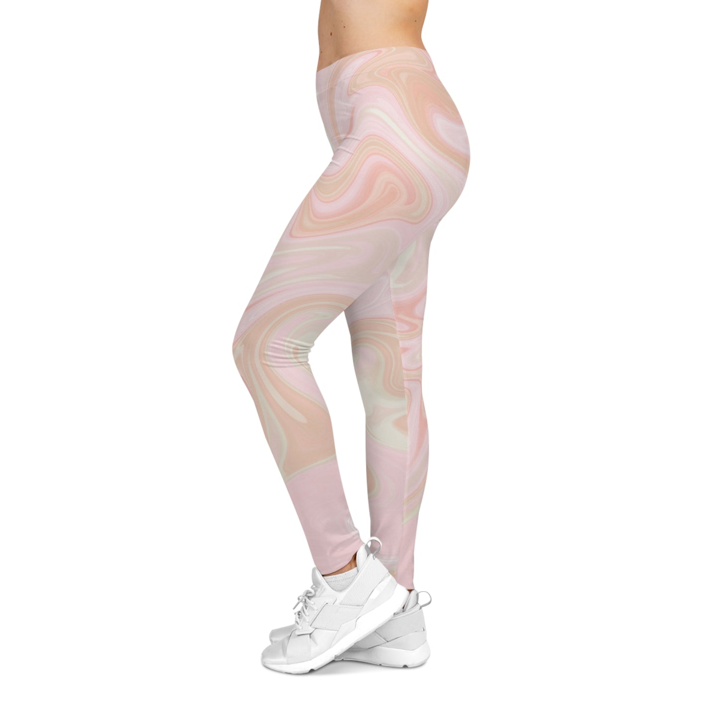 Stylish Women's Marble Leggings - Soft Pink Swirl Design