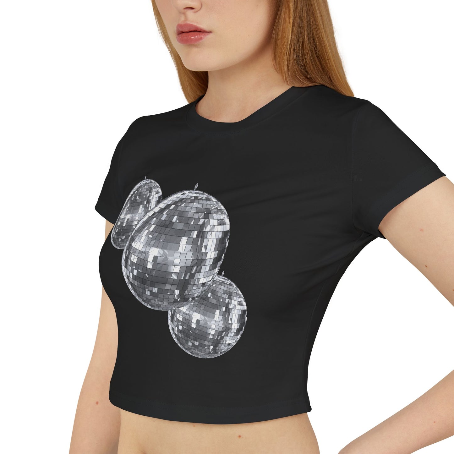 Disco Vibes Women's Baby Tee - Retro Glitter Design for Parties