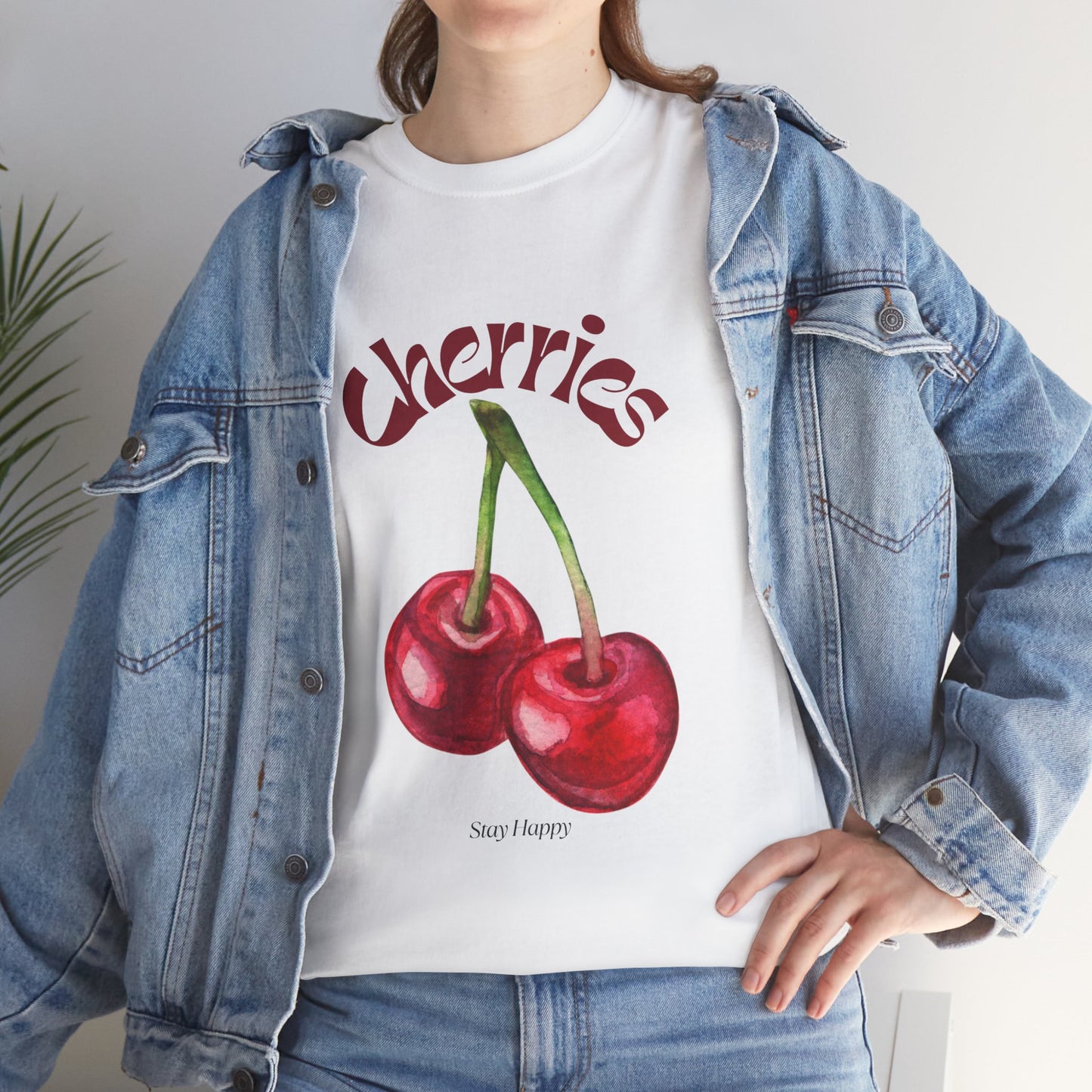 Stay Happy Cherry Tee – Cute Cotton Shirt for Sunny Days