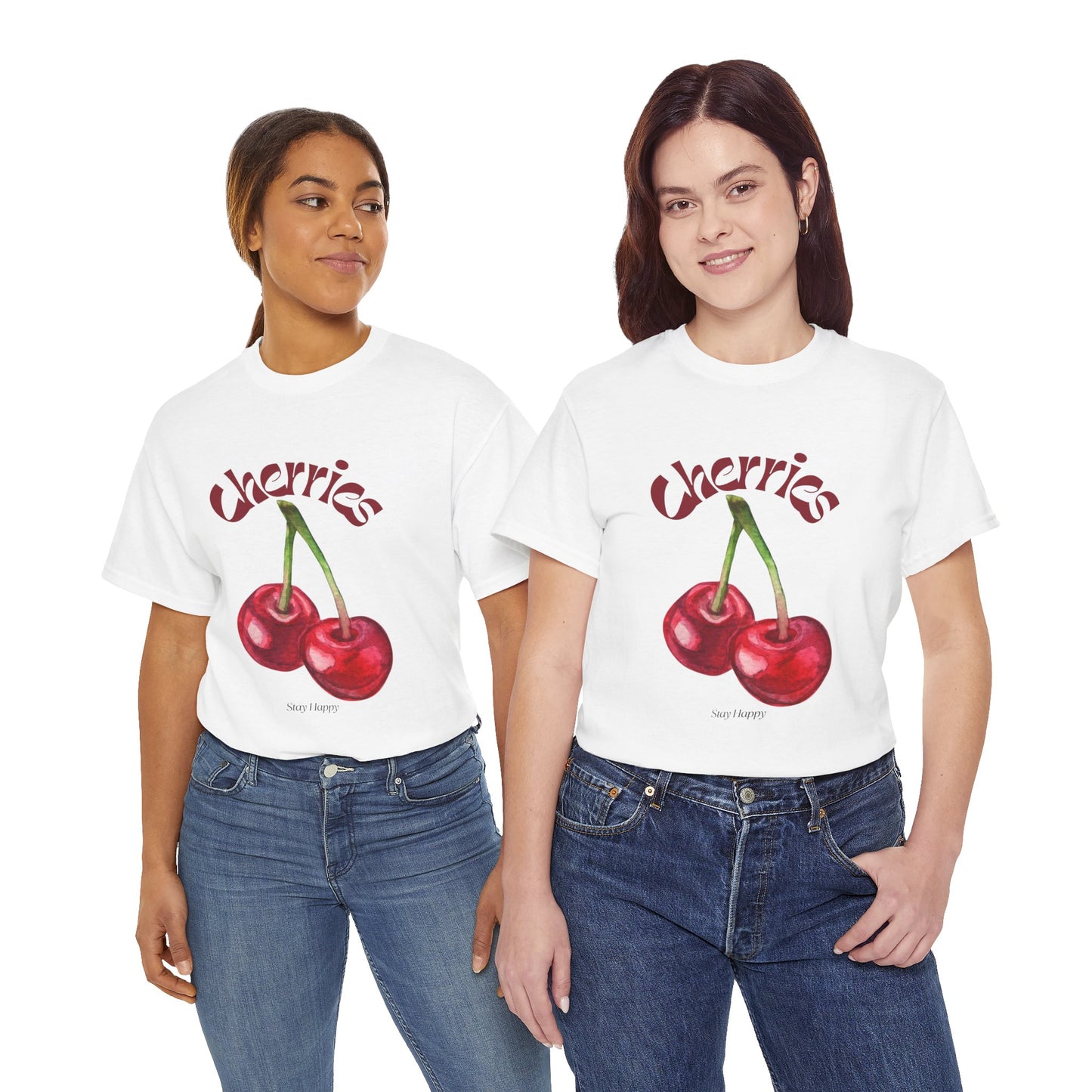 Stay Happy Cherry Tee – Cute Cotton Shirt for Sunny Days
