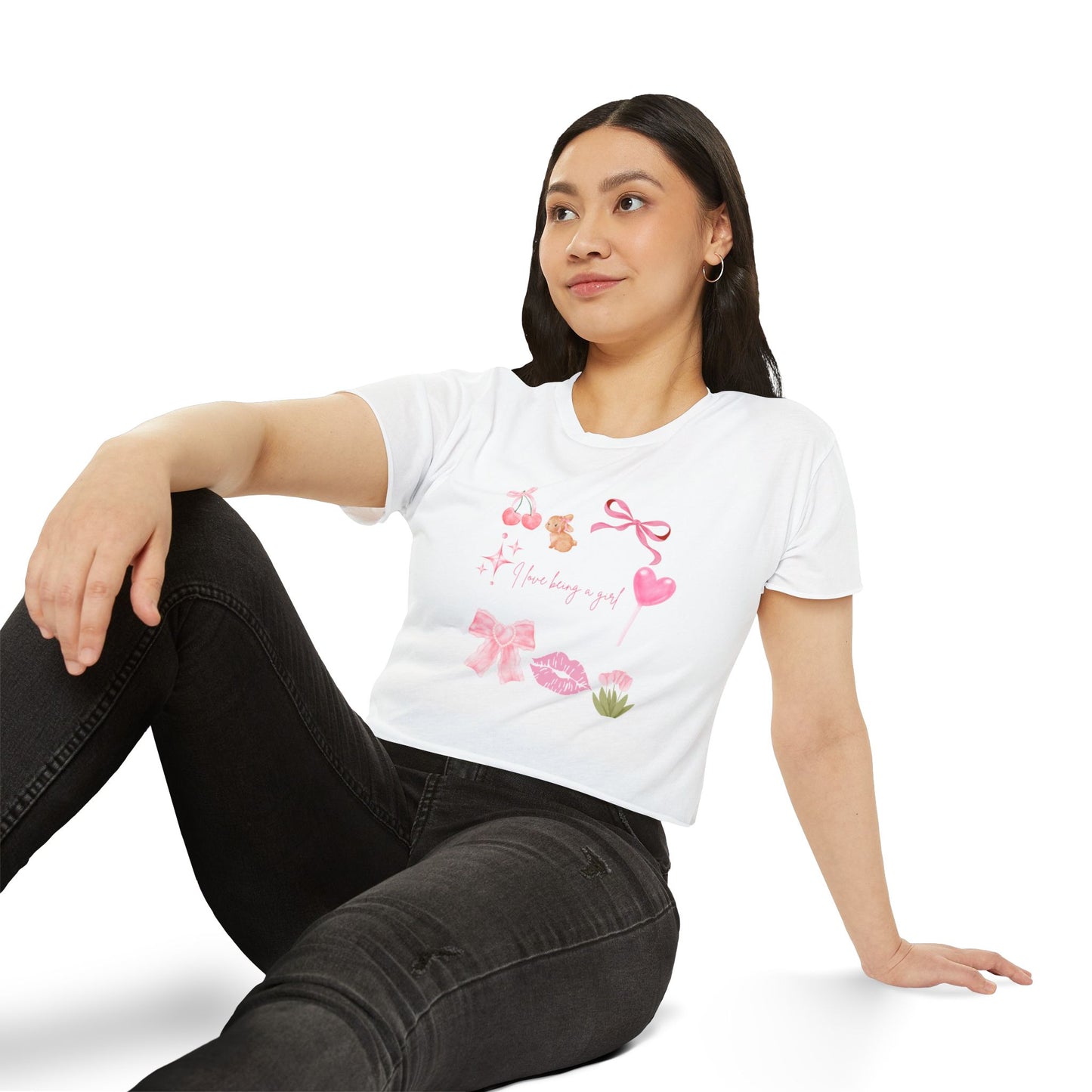 Cute Women's Festival Crop Top - 'I Love Being a Girl' Design