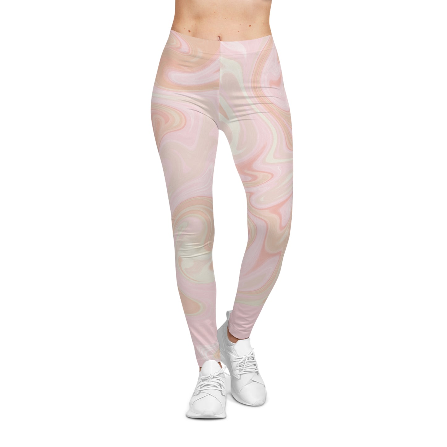Stylish Women's Marble Leggings - Soft Pink Swirl Design