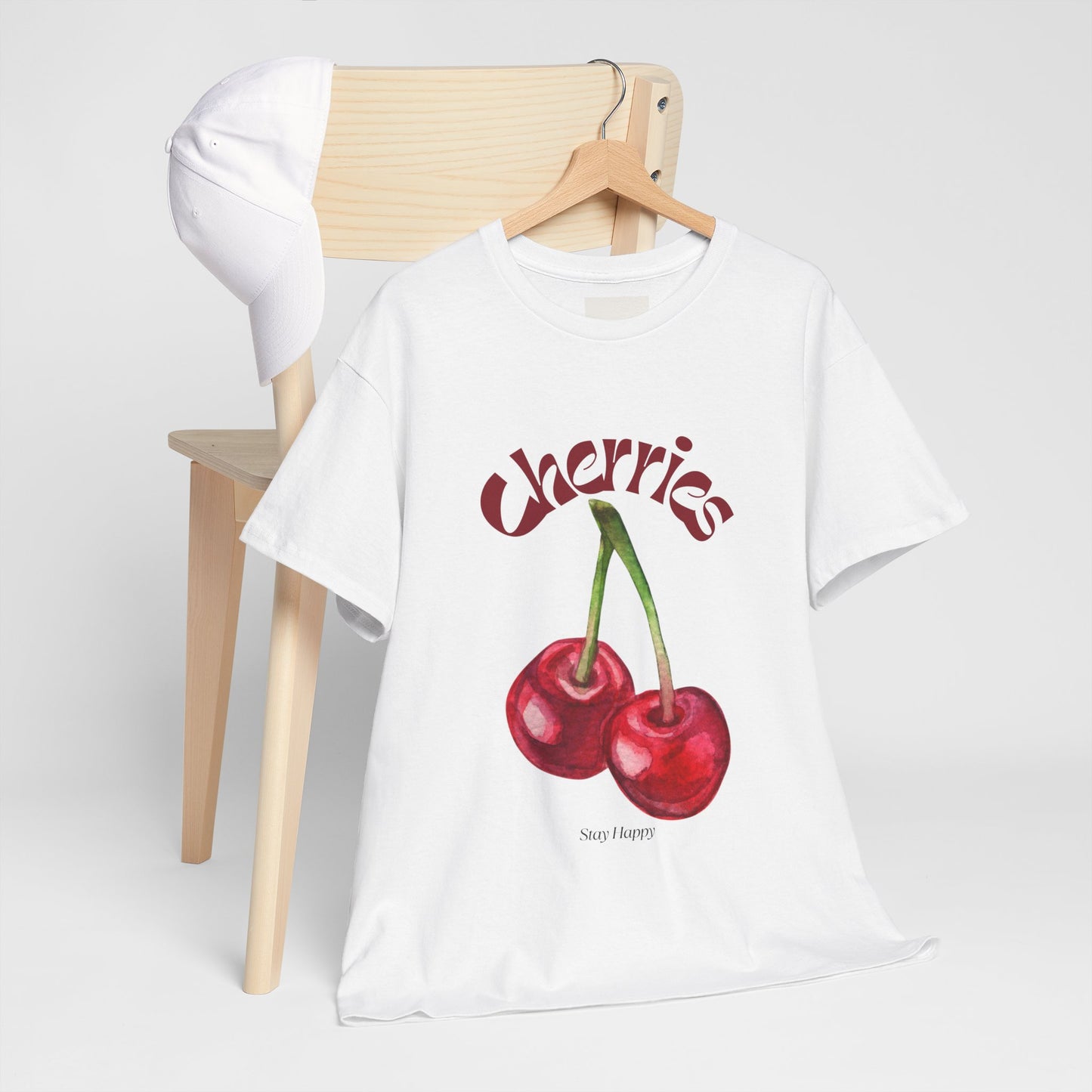 Stay Happy Cherry Tee – Cute Cotton Shirt for Sunny Days
