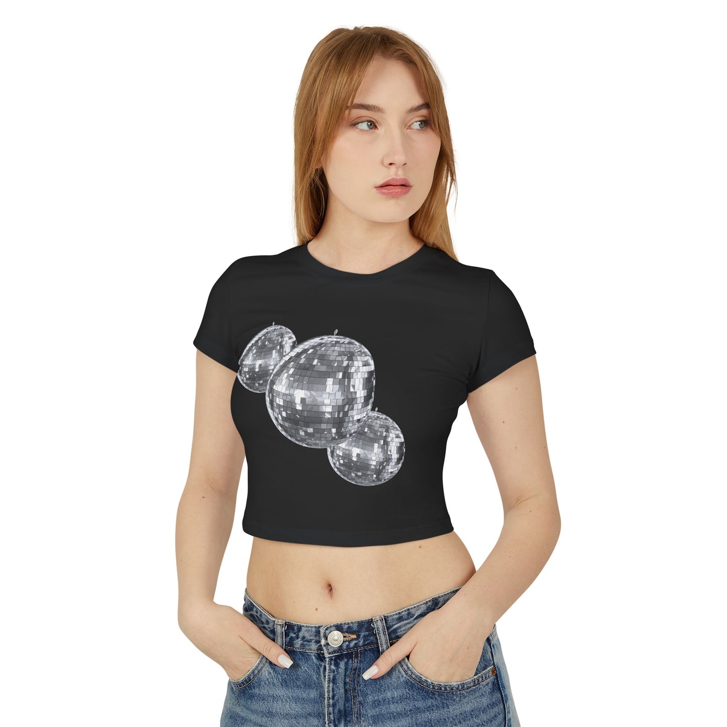 Disco Vibes Women's Baby Tee - Retro Glitter Design for Parties