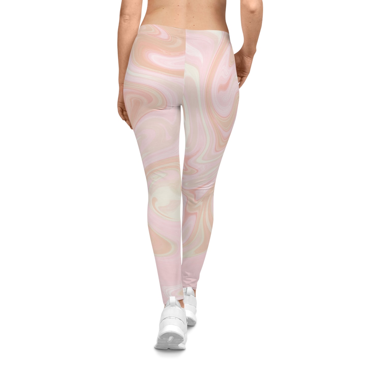 Stylish Women's Marble Leggings - Soft Pink Swirl Design