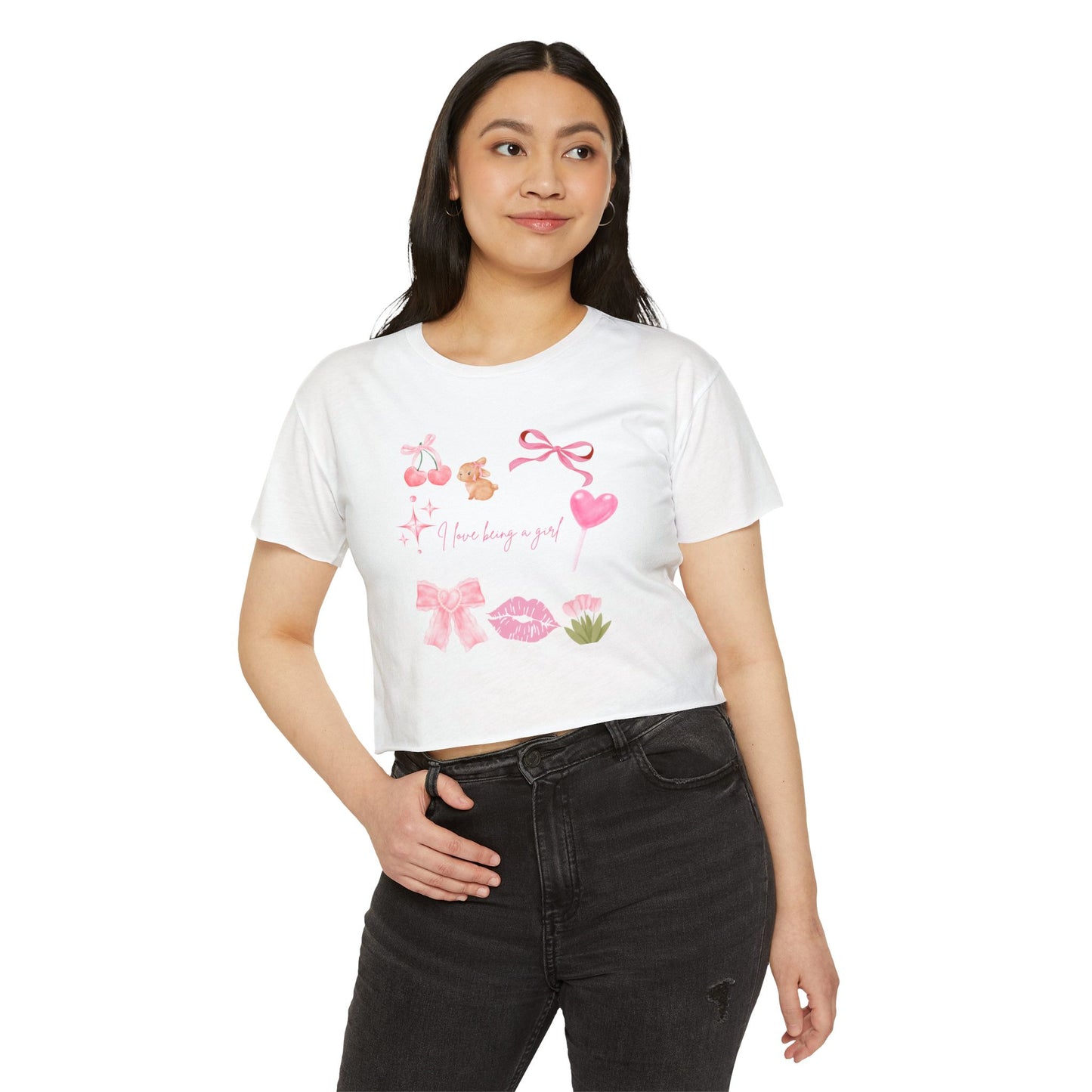 Cute Women's Festival Crop Top - 'I Love Being a Girl' Design