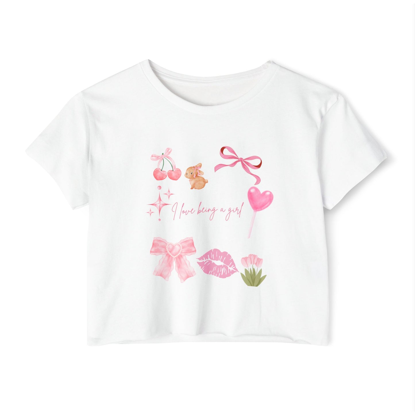 Cute Women's Festival Crop Top - 'I Love Being a Girl' Design