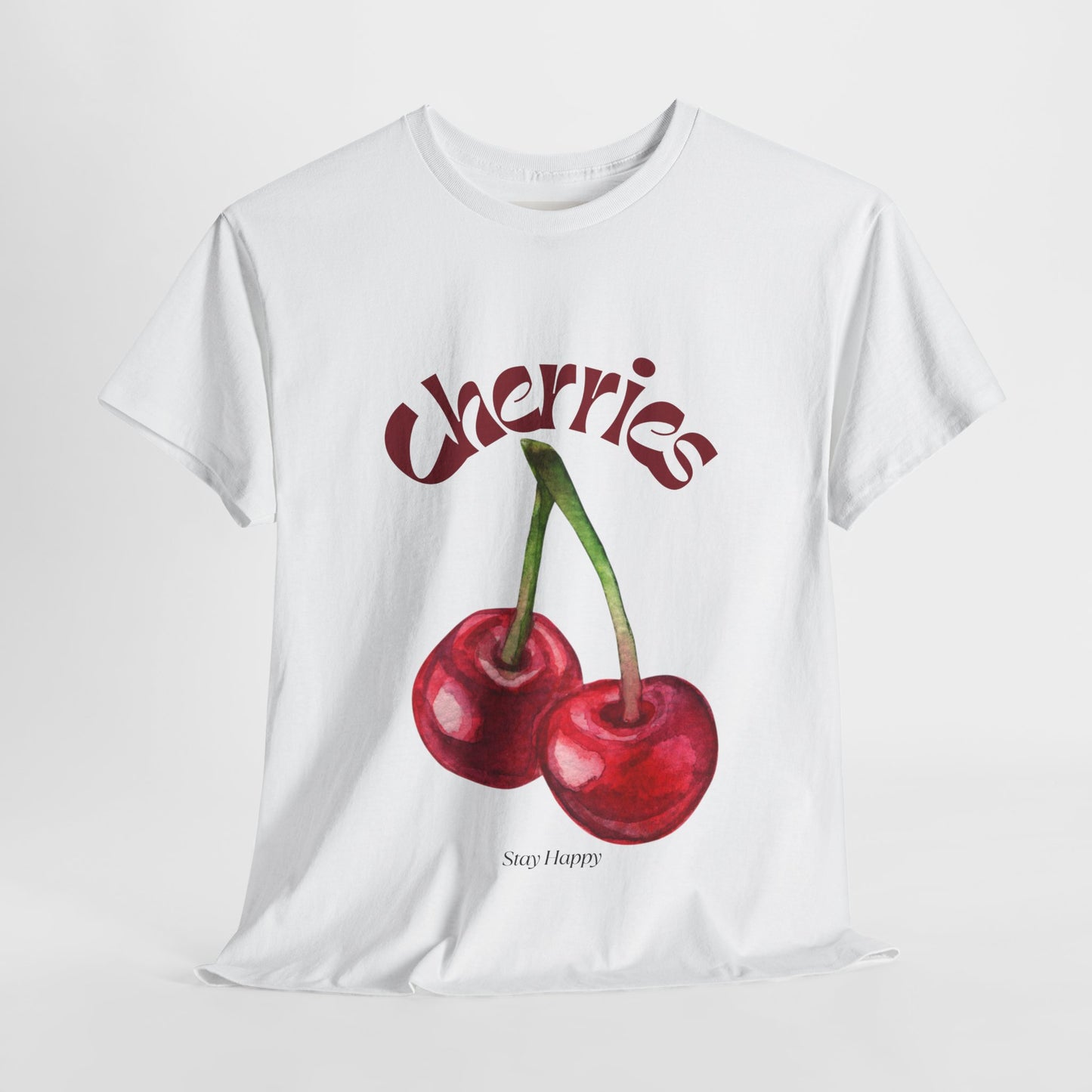 Stay Happy Cherry Tee – Cute Cotton Shirt for Sunny Days