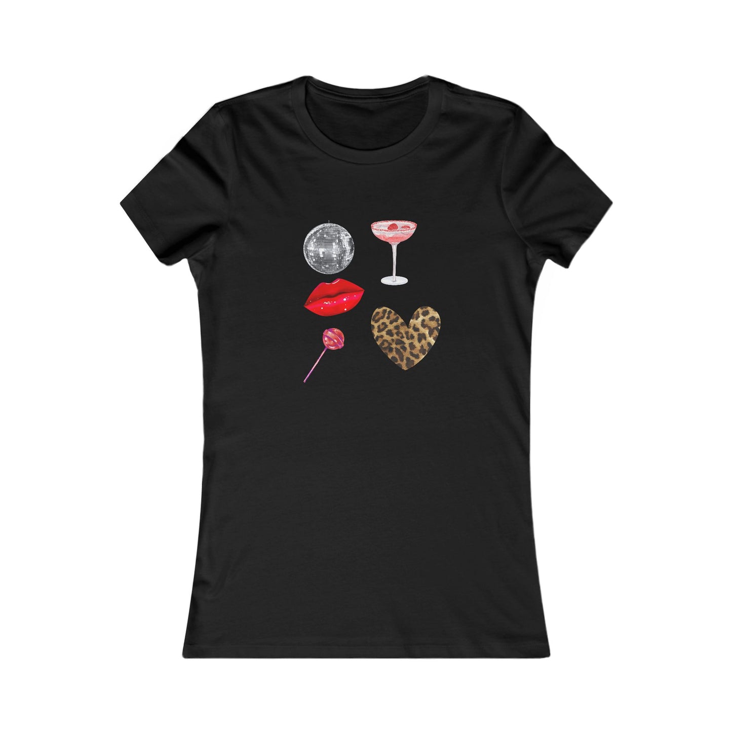 Fun & Flirty Women's Favorite Tee with Lips and Hearts Design