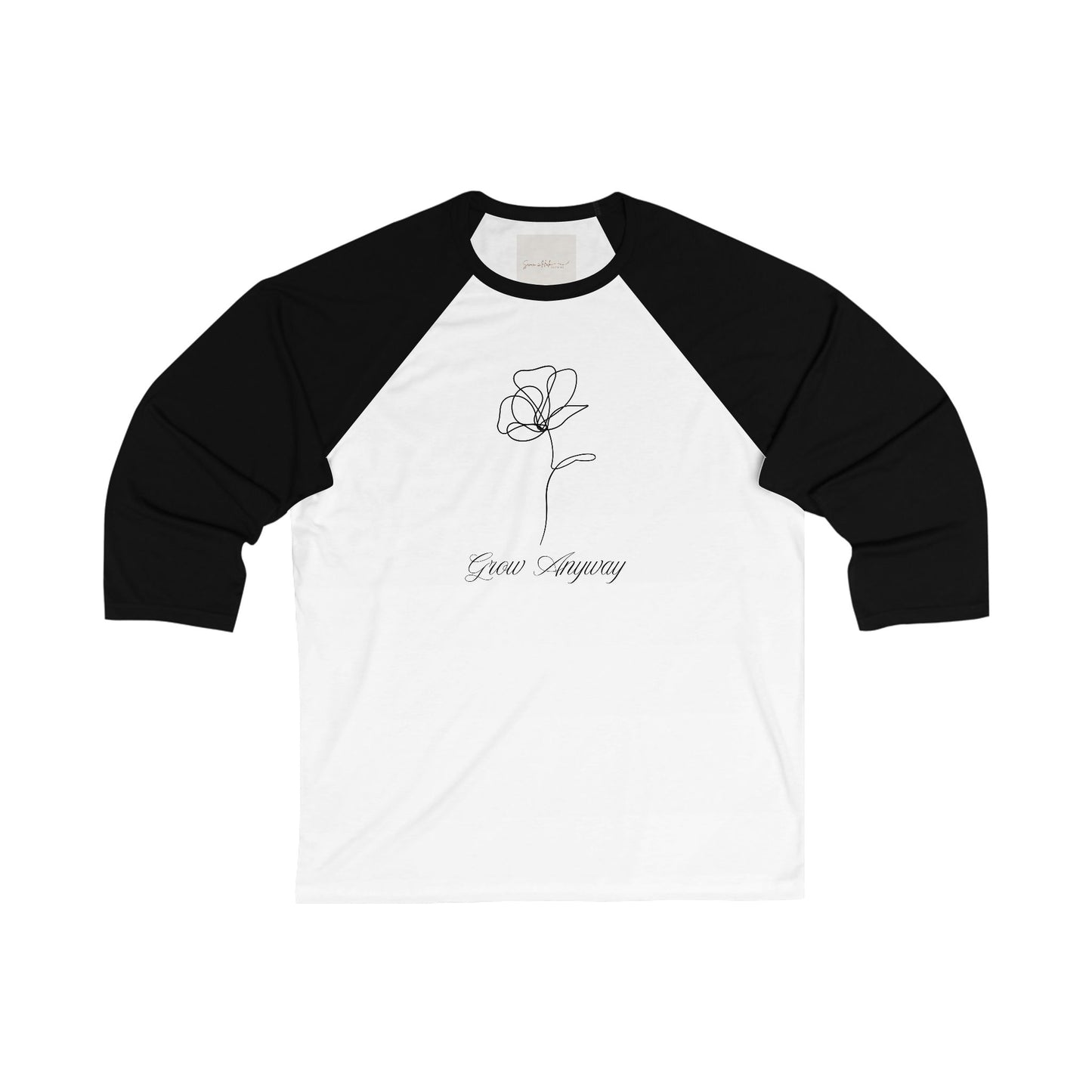 3/4 Sleeve Baseball Tee - "Grow Anyway" Flower Design - Casual & Stylish Top