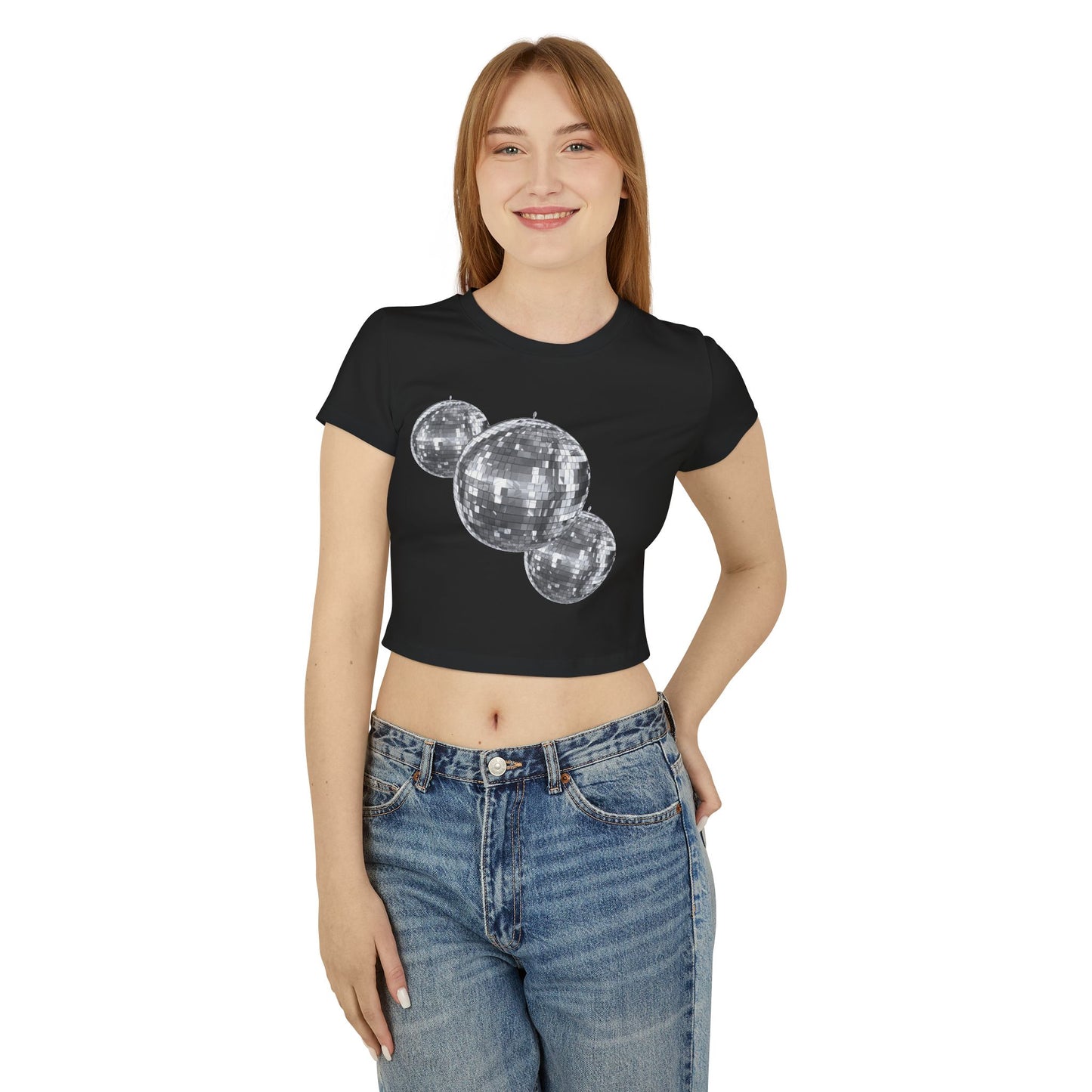 Disco Vibes Women's Baby Tee - Retro Glitter Design for Parties