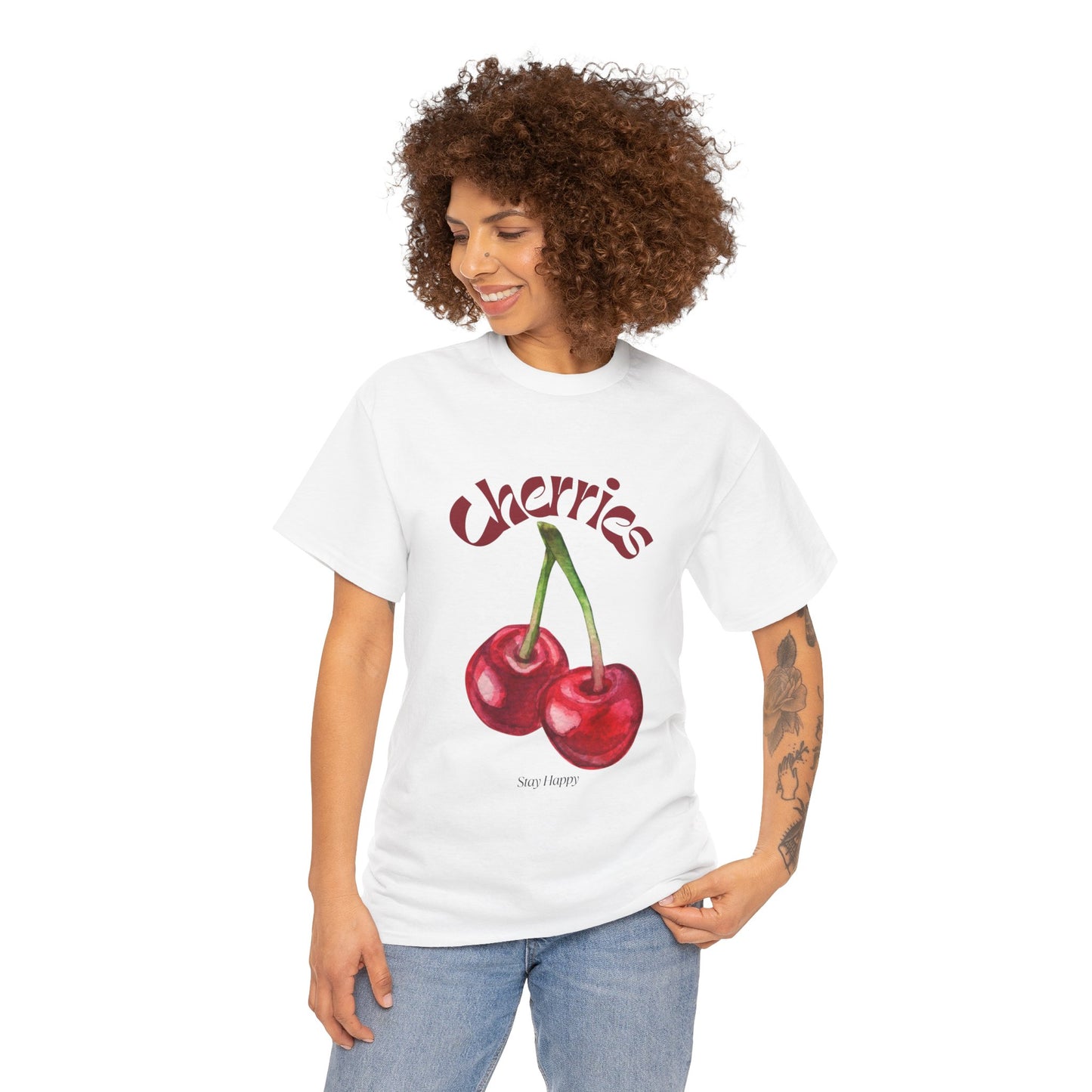 Stay Happy Cherry Tee – Cute Cotton Shirt for Sunny Days