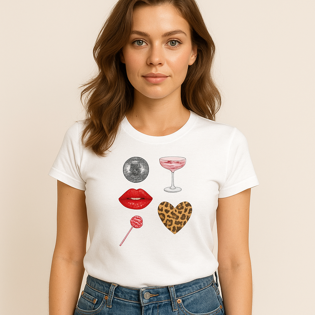 Fun & Flirty Women's Favorite Tee with Lips and Hearts Design