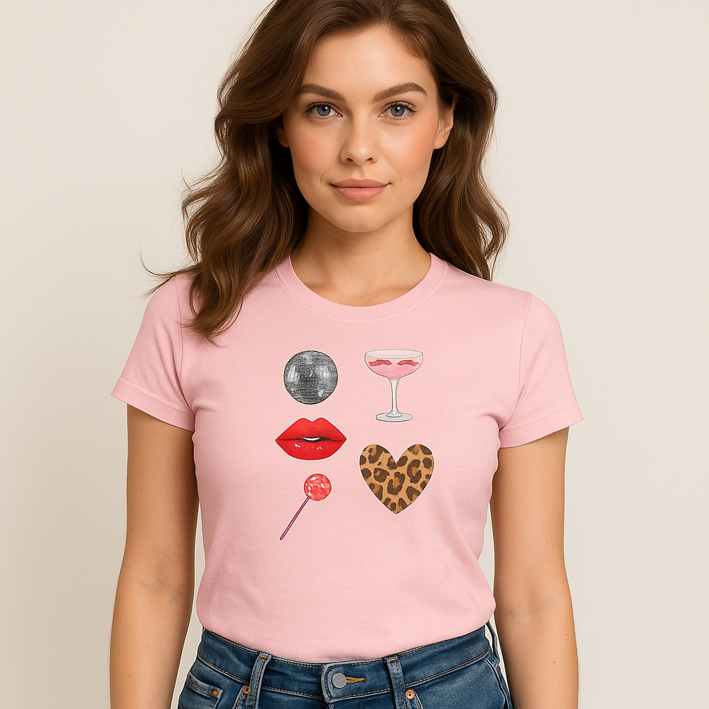 Fun & Flirty Women's Favorite Tee with Lips and Hearts Design
