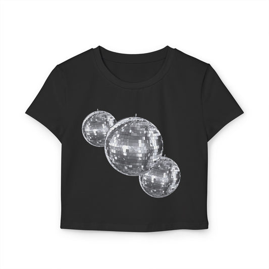Disco Vibes Women's Baby Tee - Retro Glitter Design for Parties