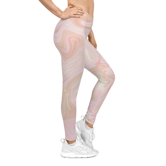 Stylish Women's Marble Leggings - Soft Pink Swirl Design