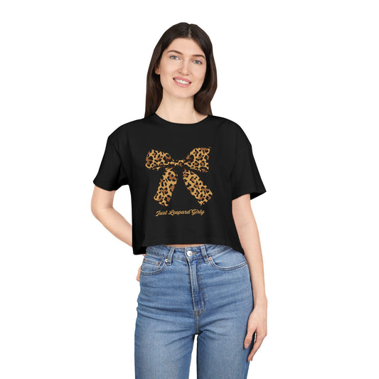 Leopard Print Bow Women's Crop Tee - Just Leopard Girly Style