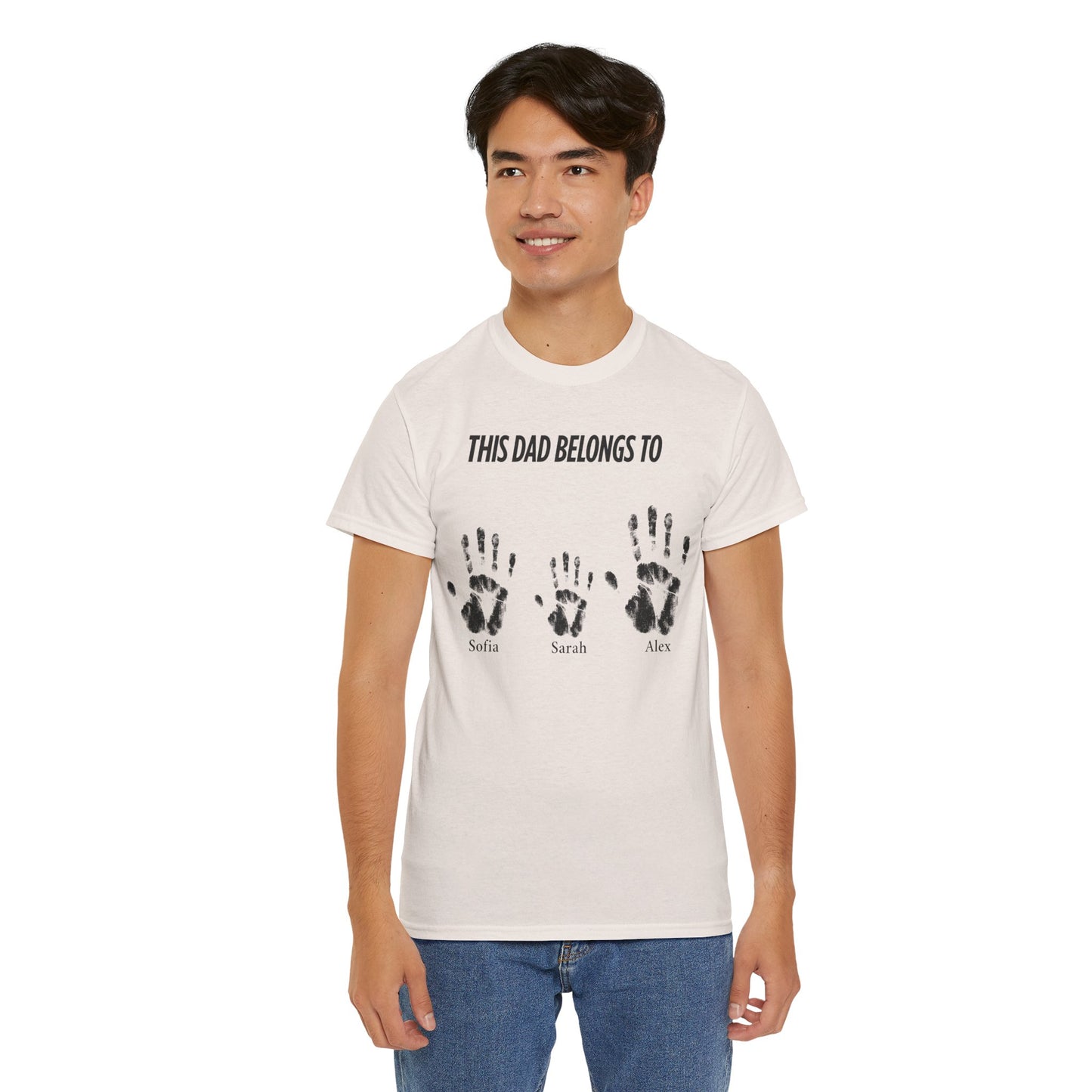 Custom Family Handprint Cotton Tee - Perfect Gift for Dads