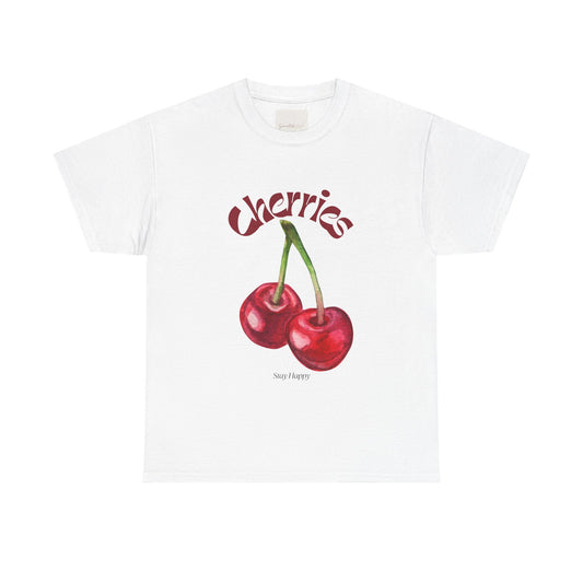 Stay Happy Cherry Tee – Cute Cotton Shirt for Sunny Days