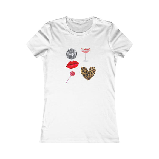 Fun & Flirty Women's Favorite Tee with Lips and Hearts Design