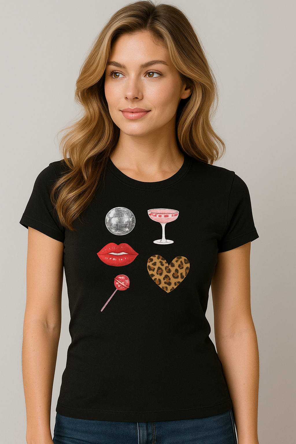 Fun & Flirty Women's Favorite Tee with Lips and Hearts Design